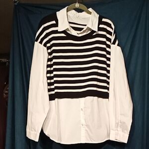 Blu Pepper Black and White Striped Top
